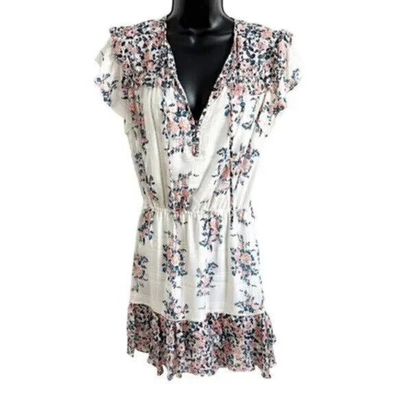 Veronica Beard Amica Floral Ruffle Silk Tiered Skirt Dress White Pink Size 2 - Picture 2 of 12